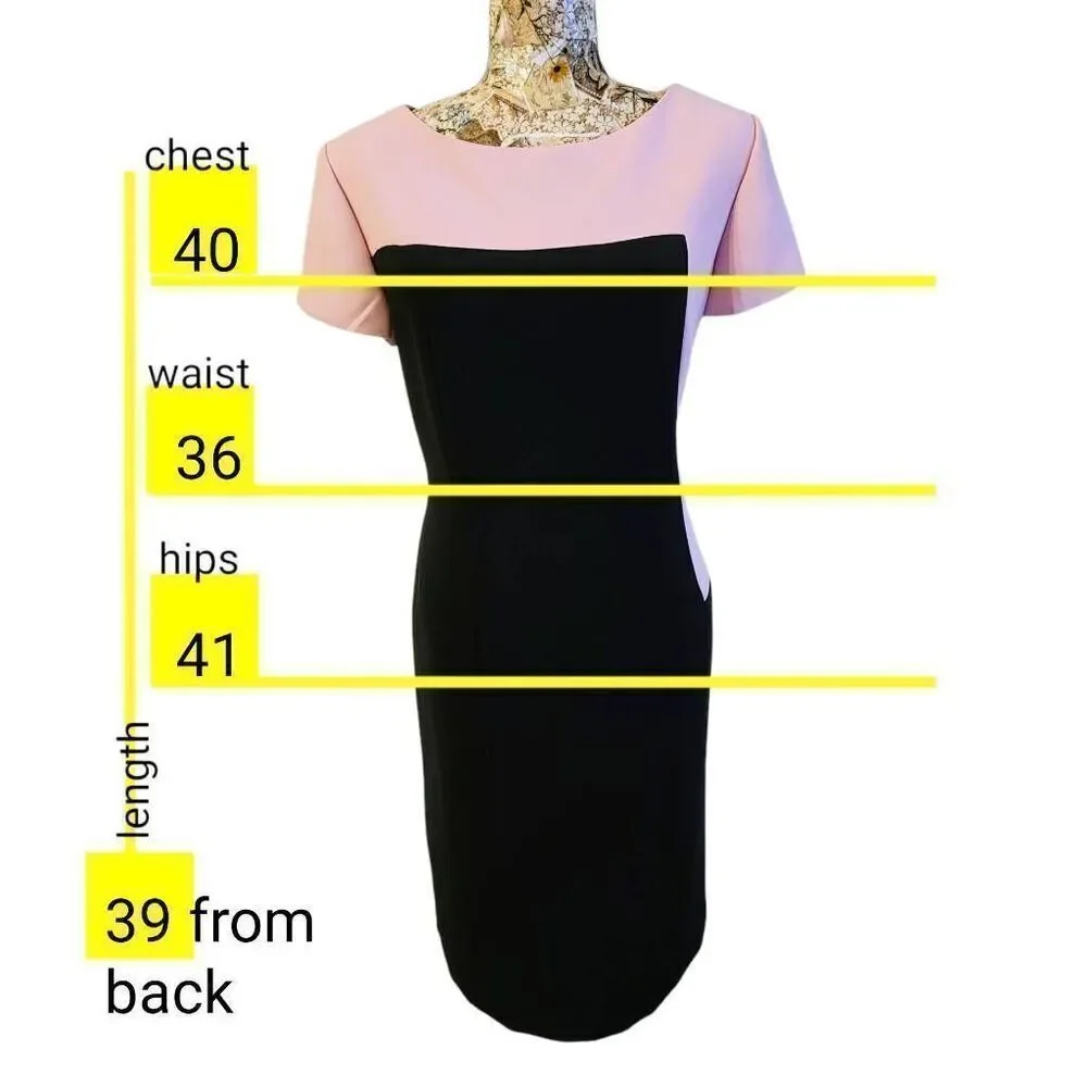 Dress Color Block Light Pink Black Geometric Slimming Waist S.L. Fashions Midi
